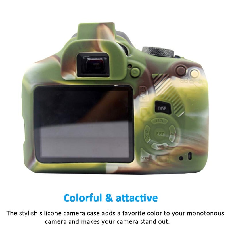 Easy Hood حافظة كاميرا لكاميرا كانون EOS Rebel T6 T7 T5، غلاف واقي ناعم من السيليكون المقاوم للخدوش لكاميرا كانون EOS 1500D Rebel T7 / EOS 1300D Rebel T6 DSLR (كامو) - Image 2